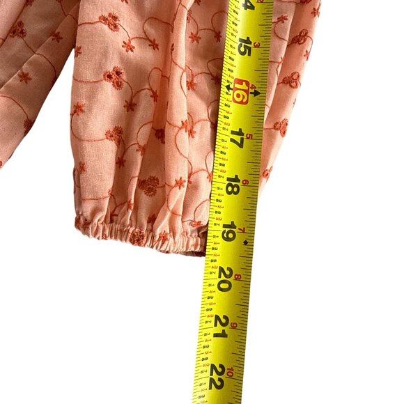 Alice Blue Boho Floral Eyelet Blouse Lace Trim Long Sleeve Peach Top Size S - Picture 8 of 8